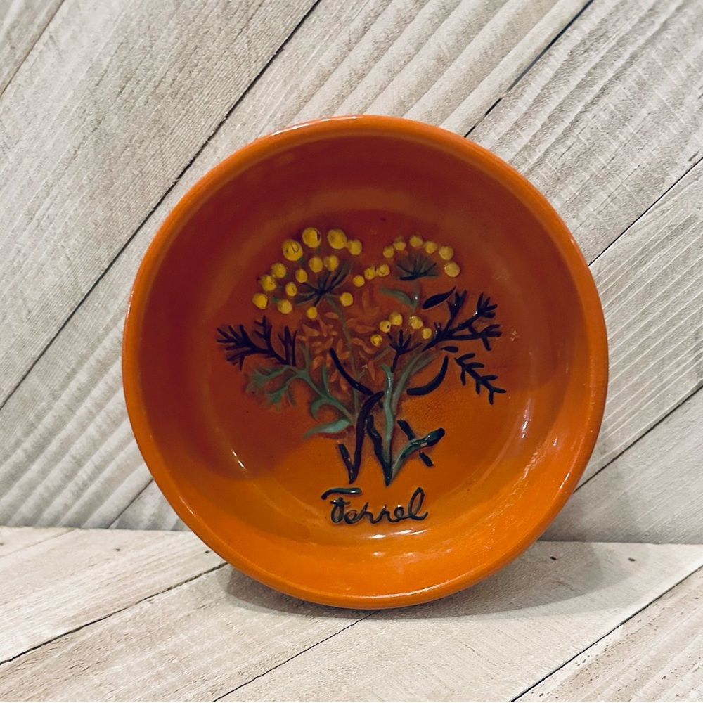 ITH Hand Painted Terracotta Fennel Herb‎ Bowl Orange Glazed Ceramic Trinket Dish - Picture 2 of 5
